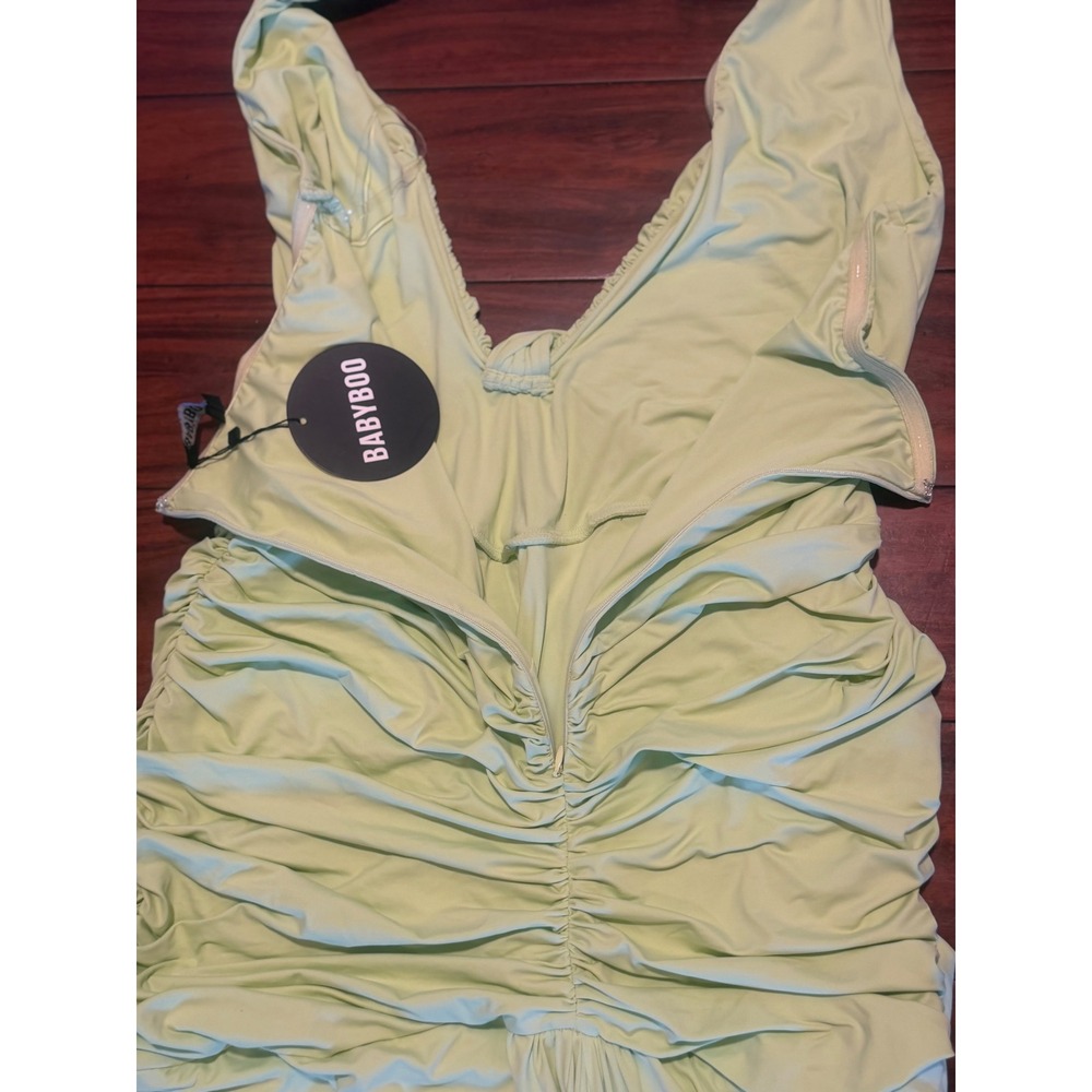 Babyboo Rosetta Maxi Dress Lime Green Ruched Halter Gown BBF4037-D XL - Picture 7 of 8
